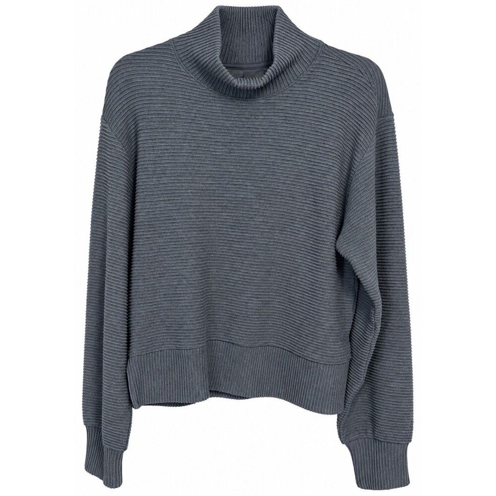 CALIA Women’s Ribbed Mock Neck Sweatshirt Small Gray Cozy Athleisure Pullover